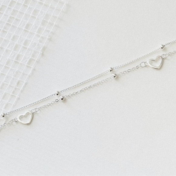 Sterling Silver Heart Bracelet, Cute Dainty Gift Bracelet - Picture 2 of 4